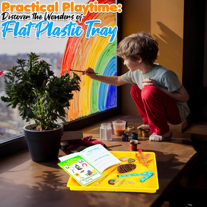 Fun Express Flat Plastic Tray - Plastic Trays for Engaging Art and Play - Long-Lasting Educational Trays for Active Kids - Great for School - Red, Yellow, Orange, Green, Blue, Purple (Set of 6)