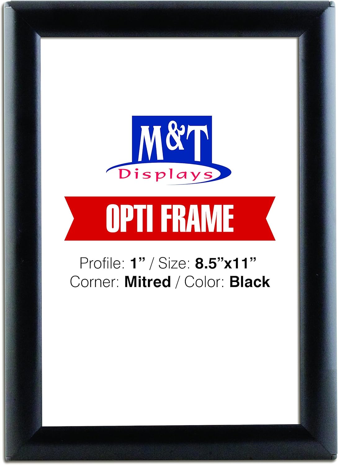 M&T Displays Opti Snap Poster Frame 8.5x11 Inch with Back Support Black Color 1" Aluminum Profile, Front Loading, Wall Mounting, Photo, Picture, Document, Sign Holder