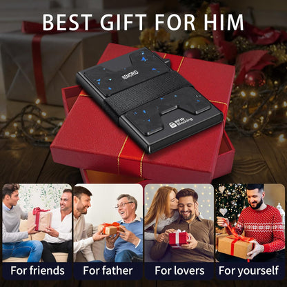 Minimalist Wallet for Men, Slim RFID Blocking Mens Wallet, Aluminum Pop Up Card Case, Thin Metal Credit Card Holder with Cash Strap -12 Cards Storage