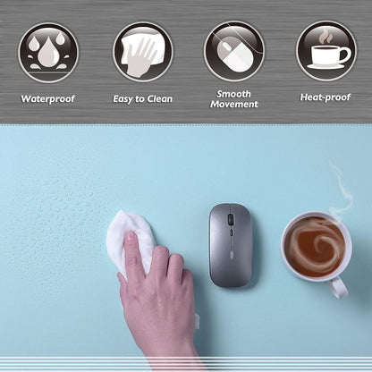 K KNODEL Desk Mat, Blotter, Dual-Sided Office Desk Pad, Waterproof Desk Mat for Desktop, Desk Blotters, PVC Leather Pad Protector (Light Blue, 35.4" x 17")