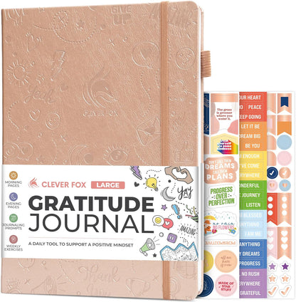 Clever Fox Gratitude Journal Large – Happiness, Positivity & Affirmation Journal – Inspirational Daily Notebook, 3 Months, 8.3x11” (Rose Gold)