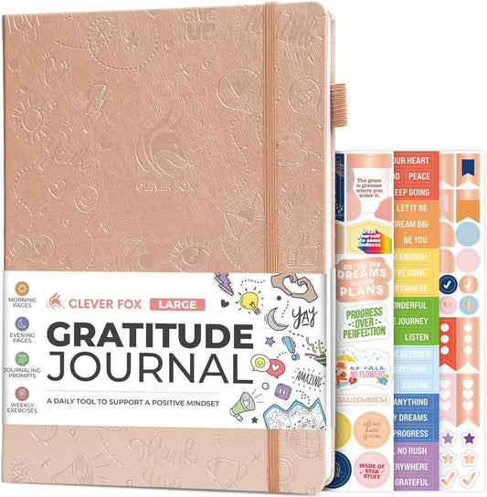 Clever Fox Gratitude Journal Large – Happiness, Positivity & Affirmation Journal – Inspirational Daily Notebook, 3 Months, 8.3x11” (Rose Gold)