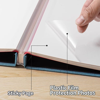 Photo Album Self Adhesive 3x5 4x6 5x7 6x8 8x10 8.5x11 11x10.6 Magnetic Scrapbook Album DIY Length 11x10.6 Inch 40 Pages Linen Cover DIY Photo Album with A Metallic Pen and and Plastic Board(Sky Blue)