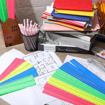 Zonon 50 Pcs 6 Inch/12 Inch Plastic Rulers Bulk Flexible Straight Rulers with Inches Centimeters First Day of School Gift Students Back to School Office Home Supplies(Colorful,12 Inch)