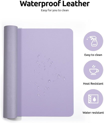 YSAGi Leather Desk Protector, Office Mat, Large Mouse Mat, Non-Slip PU Leather Blotter, Laptop Pad, Waterproof Writing Pad for Office and Home (Light Purple, 23.6" x 13.8")