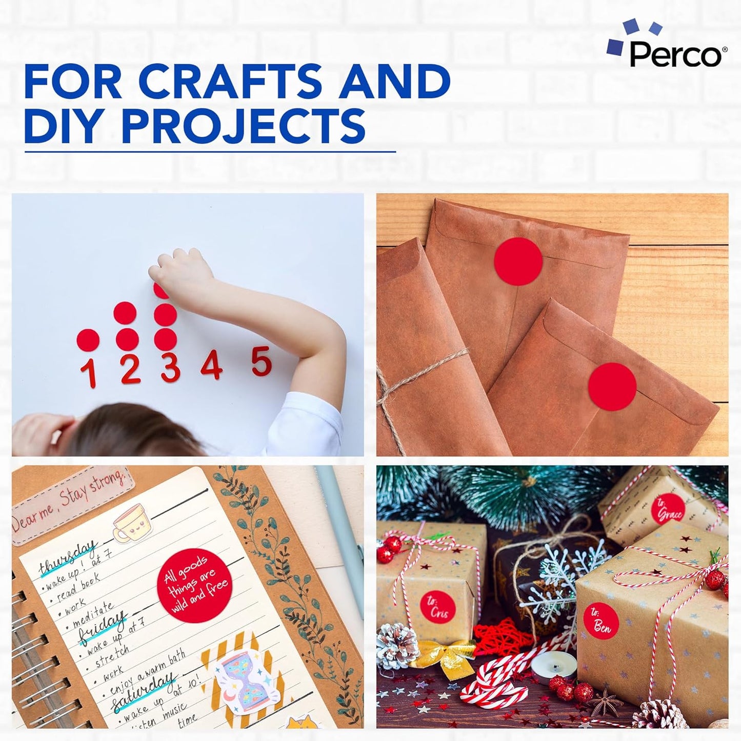 Perco Red 2-Inch Perforated Circle Dot Sticker Labels — 10 Rolls, 5,000 Round Stickers — with Permanent Adhesive for Organizing, Color Coding, Bin Labeling, Packaging Alerts—Made in USA