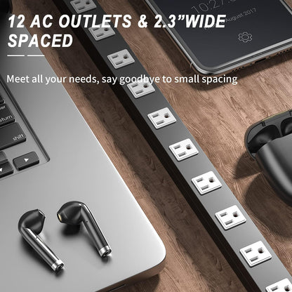 12 Outlet Surge Protector Metal Power Strip, 1800J Mountable Power Outlet, Heavy Duty Workshop Metal Power Strip for Commercial, Industrial, School and Home,15A 125V 1875W (6FT)