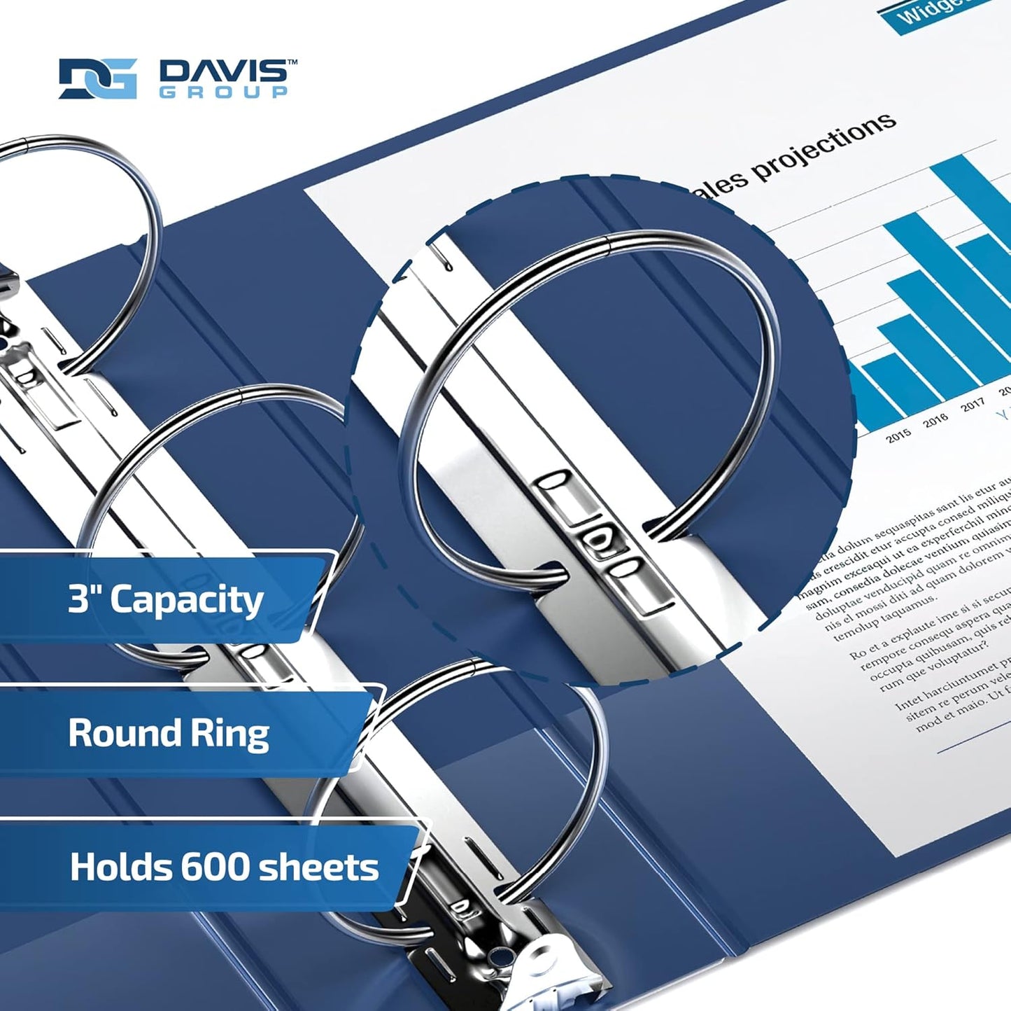 Easyview Premium 3-Ring Binders with Clear-View Covers and Round Rings, Binders for School or Office, 3 Inch, Pack of 6, Royal Blue