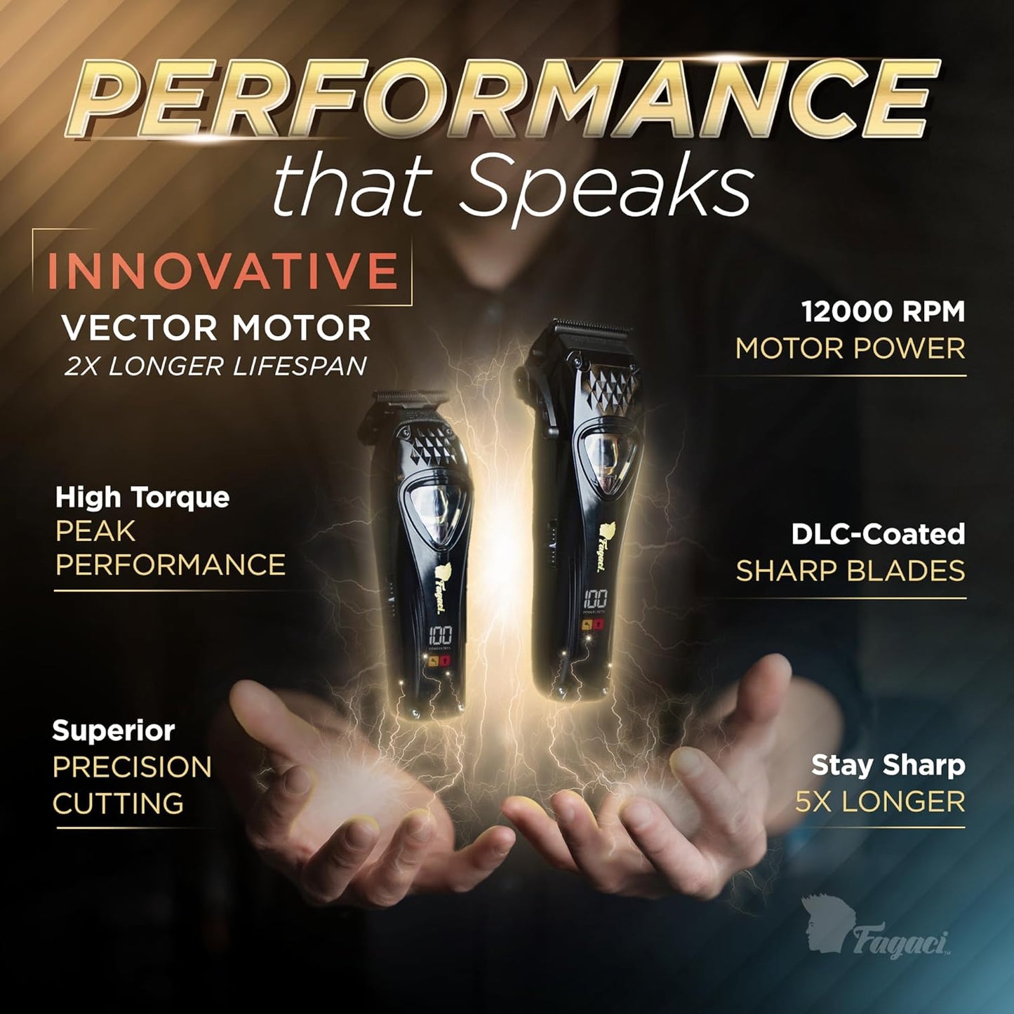 Fagaci Professional Hair Clippers for Men with DLC Blades and High Torque Vector Motor, Barber Clippers and Trimmers Set Zero Gap, 12000 RPM Hair Cutting Kit, Mens Haircut Cordless Clipper for Barber
