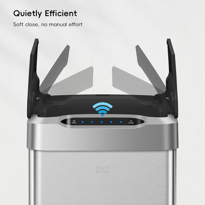 EKO Phantom-T 50 Liter / 13.2 Gallon Vertical Motion Sensor Trash Can, Brushed Stainless Steel Finish