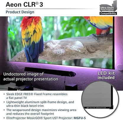 Elite Screens Aeon CLR3 123" UST ALR Projector Screen, 16:9 4K Ultra HD, 90% Ceiling Light Rejecting, Edge-Free Fixed Frame, Grey Screen for Indoor Home Theater & Movies – AR123H-CLR3