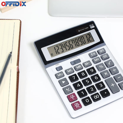 OFFIDIX Large Key Dual Power Electronic Calculator, Portable 12 Digit Large LCD Display Desk Calculator for Daily and Basic Office