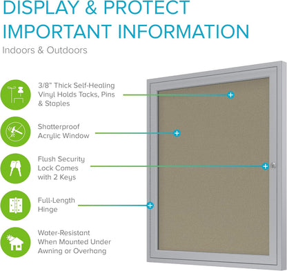 Ghent 24"x18" 1-Door Outdoor Enclosed Vinyl Bulletin Board, Shatter Resistant, with Lock, Satin Aluminum Frame - Caramel (PA12418VX-181), Made in the USA