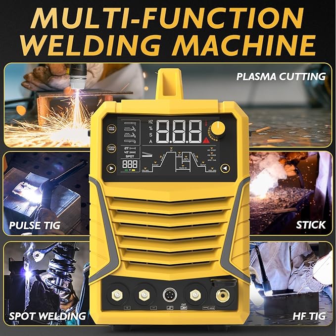 TOOLIOM CUT/HF TIG/Pulse TIG/Spot Welding/Stick 5 in 1 Portable Welding Machine: 50A Air Plasma Cutter, 200A TIG Welder, 180A Stick Welder, with Dual Voltage 110&220V