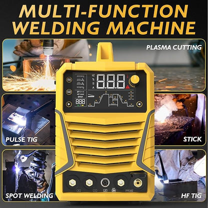 TOOLIOM CUT/HF TIG/Pulse TIG/Spot Welding/Stick 5 in 1 Portable Welding Machine: 50A Air Plasma Cutter, 200A TIG Welder, 180A Stick Welder, with Dual Voltage 110&220V