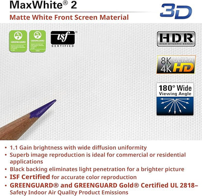 Elite Screens Manual B 125-INCH Manual Pull Down Projector Screen 1:1 Diag 4K 8K 3D HD Home Movie Theater Slow Retract Mechanism, M125S