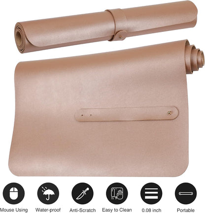 Boutilon Leather Desk Pad Protector,Non-Slip Mouse Pad,Laptop Desk Pad,Office Mouse Mat,Waterproof Leather Desk Blotter,Desk Writing Pad for Office and Home (M-Champagne,30"x14")
