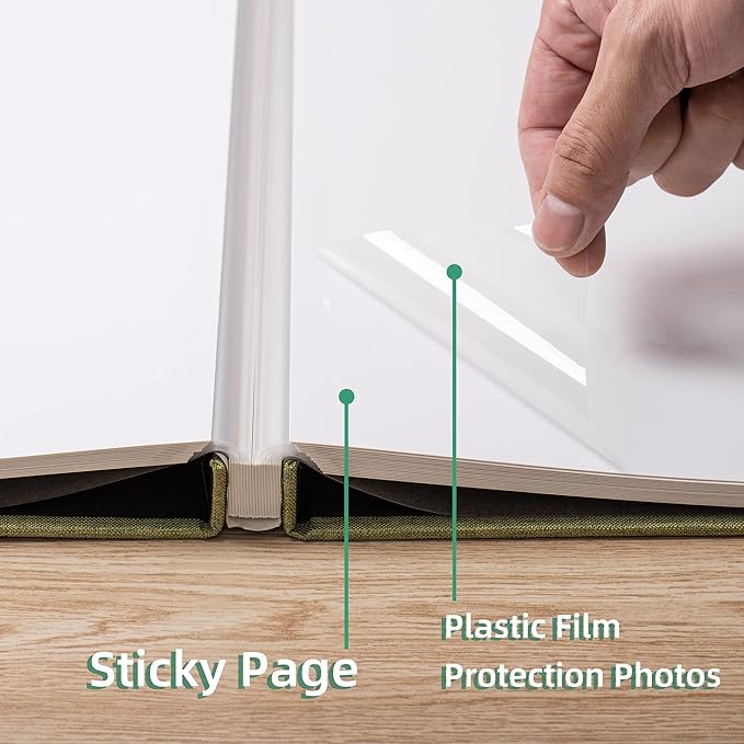 Large Photo Album Scrapbook – Holds 4x6, 8x10 Pictures – Self-Adhesive Pages for Baby, Wedding, Travel & Family Memories | Includes Metallic Pen & Scraper/Matcha Large DIY Memory Book for Gifts