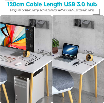 Aceele USB Hub 3.0 Splitter with 4ft Extension Long Cable Cord, 4-Port Ultra-Slim Multiport Expander for Desktop Computer PC, Laptop, Chromebook, Mac Mini, iMac, PS4, Flash Drive Data and More