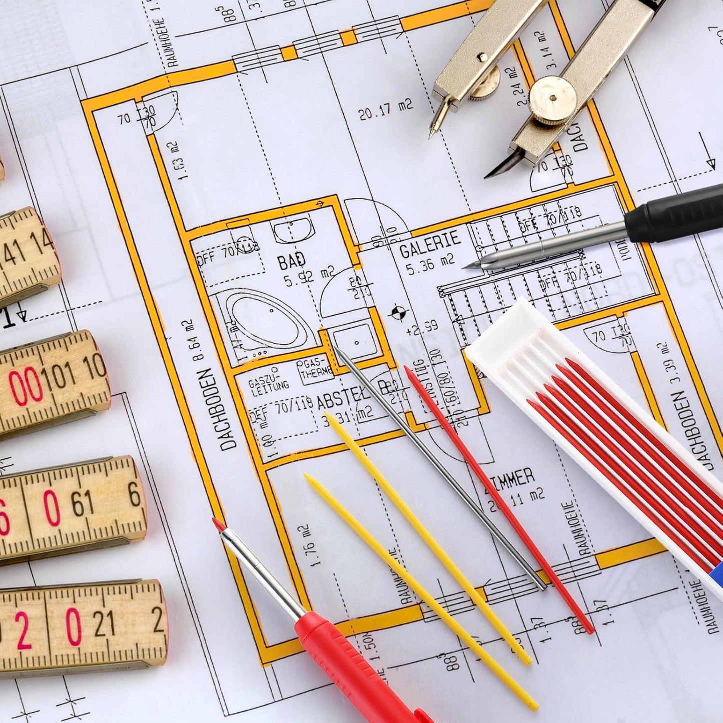 Zhehao 120 Pieces 2.8 mm Carpenter Pencil Refills HB Refill for Construction, Writing, Drawing, Drafting, Woodworking (Black, Red, Yellow)