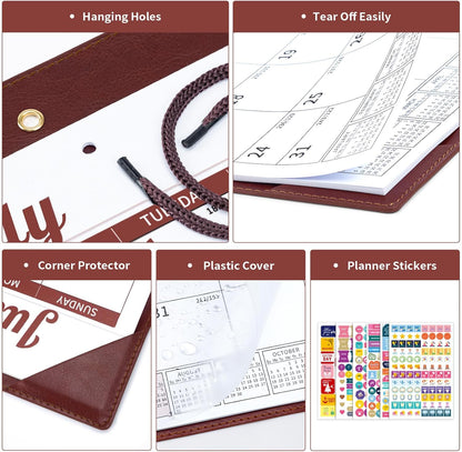 Ospelelf Desk Calendar 2025-2026 Wall Monthly Planner 12"x17" Leather Pad with Protective Cover 18 Months July 2025 to December 2026 Brown
