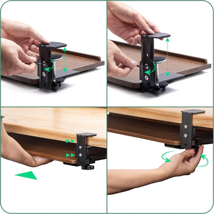 D'vine Dev Under Desk Keyboard Tray with Wrist Rest Bamboo Wood Keyboard Drawer with Full Size Mouse Pad, Walnut Color, KBT-2