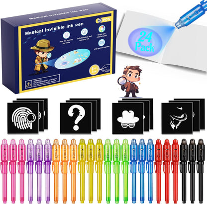 Invisible Ink Pen 24Pcs+ Notebooks, Spy Pens with UV Light, Magic Marker, Classroom Prize, Birthday Party Favors for Kids 8-12, Kids Stocking Stuffers