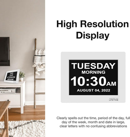 American Lifetime New 2025 Dementia Clock Large Digital Clock for Seniors, Large Display with Custom Alarms, Calendar Clock with Day & Date for Elderly, Clear Numbers Alzheimer Digital Clock White