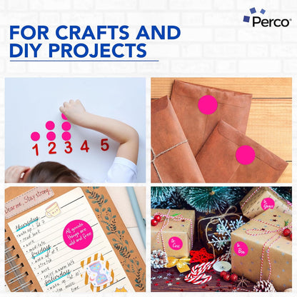 Perco Fluorescent Pink 2-Inch Round Circle Dot Sticker Labels - Multi-Roll Pack (3 Rolls, 500 Labels Each) - Permanent Adhesive, Vibrant Colors, Strong Hold - Perforated for Easy Use - Made in USA