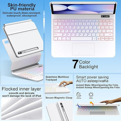 Keyboard Case for Samsung Galaxy Tab S10+ Plus/S9+ Plus/S9 FE+ Plus/S8+ Plus/S7+ Plus/S7 FE Case with Keyboard 12.4" (White)