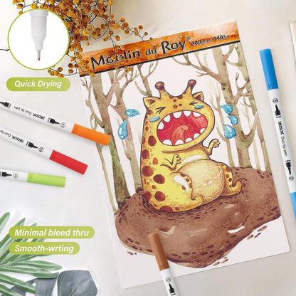 ZSCM 72 Colors Markers for Adult Coloring Books No Bleeding - Dual-Tip Art Markers, Fine & Brush Tip Coloring Pen for Adult Calligraphy, Drawing, Sketch Art & Creative Journaling