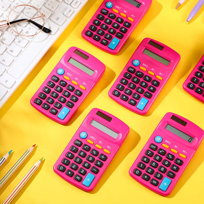 24 Pieces Basic Calculators for Students Small Pocket Size 8 Digit Display Mini Calculators Dual Powered Handheld for School Desktop Home(Rose Red)