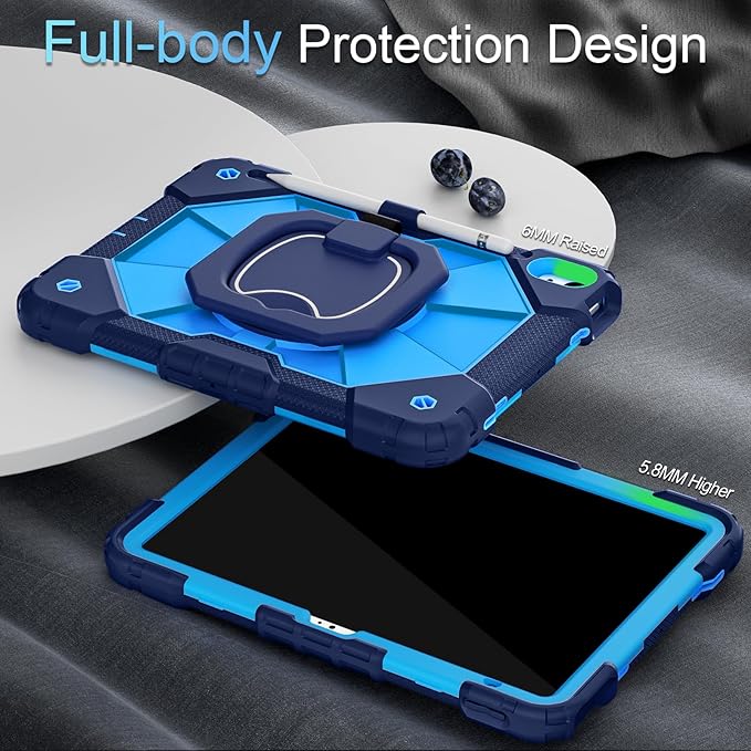Case for iPad (A16) 11th/10th Generation 2025/2022,360° Rotating Stand iPad Case 10th Generation with Screen Protector,Heavy Duty Shockproof i Pad Cases 11th/10th Gen 11.0/10.9 Inch,Navy Blue