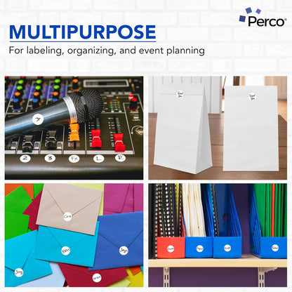 Perco White 1-Inch Round Circle Dot Sticker Labels - Multi-Roll Pack (3 Rolls, 1,000 Labels Each) - Permanent Adhesive, Vibrant Colors, Strong Hold - Perforated for Easy Use - Made in USA