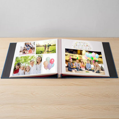 Large Photo Album Self Adhesive 4x6 8x10 10x12 13"x12.8" Magnetic Scrapbook Album 12.6"x11" Inch 60 Sticky Pages Linen Cover DIY Photo Album with A Metallic Pen and DIY Stickers(Blue)