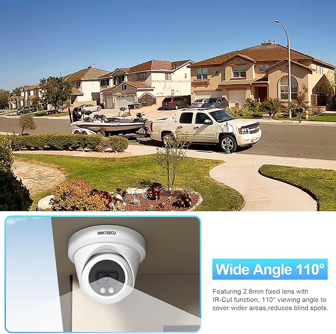 5MP PoE Camera Outdoor, Dome Security Surveillance Camera, Smart Dual Light Color Night Vision, Waterproof IP67, Built-in Mic, 2.8mm Lens 110°,Human&Vehicle Detection,IND5GD93B (White)