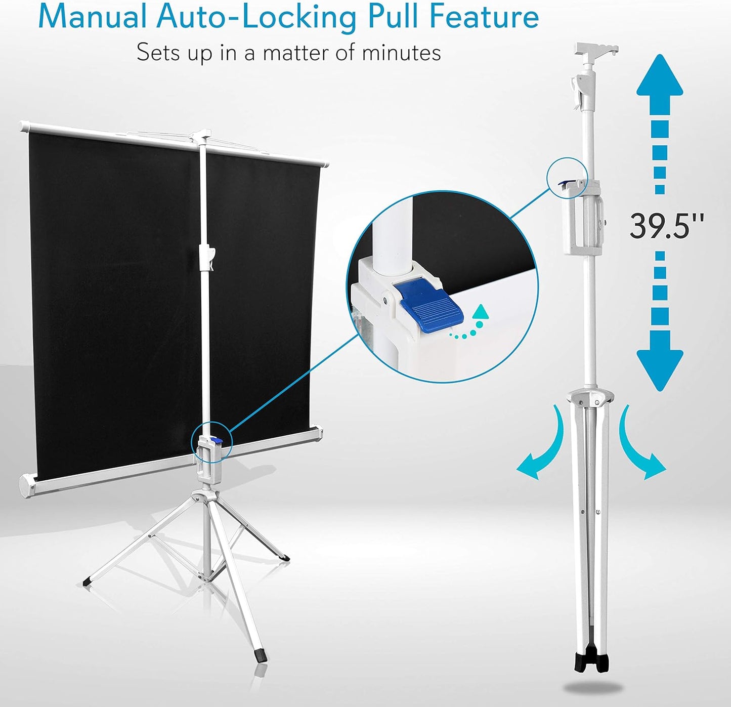Pyle 50 Inch Portable Projector Screen with Tripod Stand – Lightweight, Durable, Easy Pull Setup Mobile Projection Screen with 4:3 Aspect Ratio, White Matte Fabric for Indoor/Outdoor Use