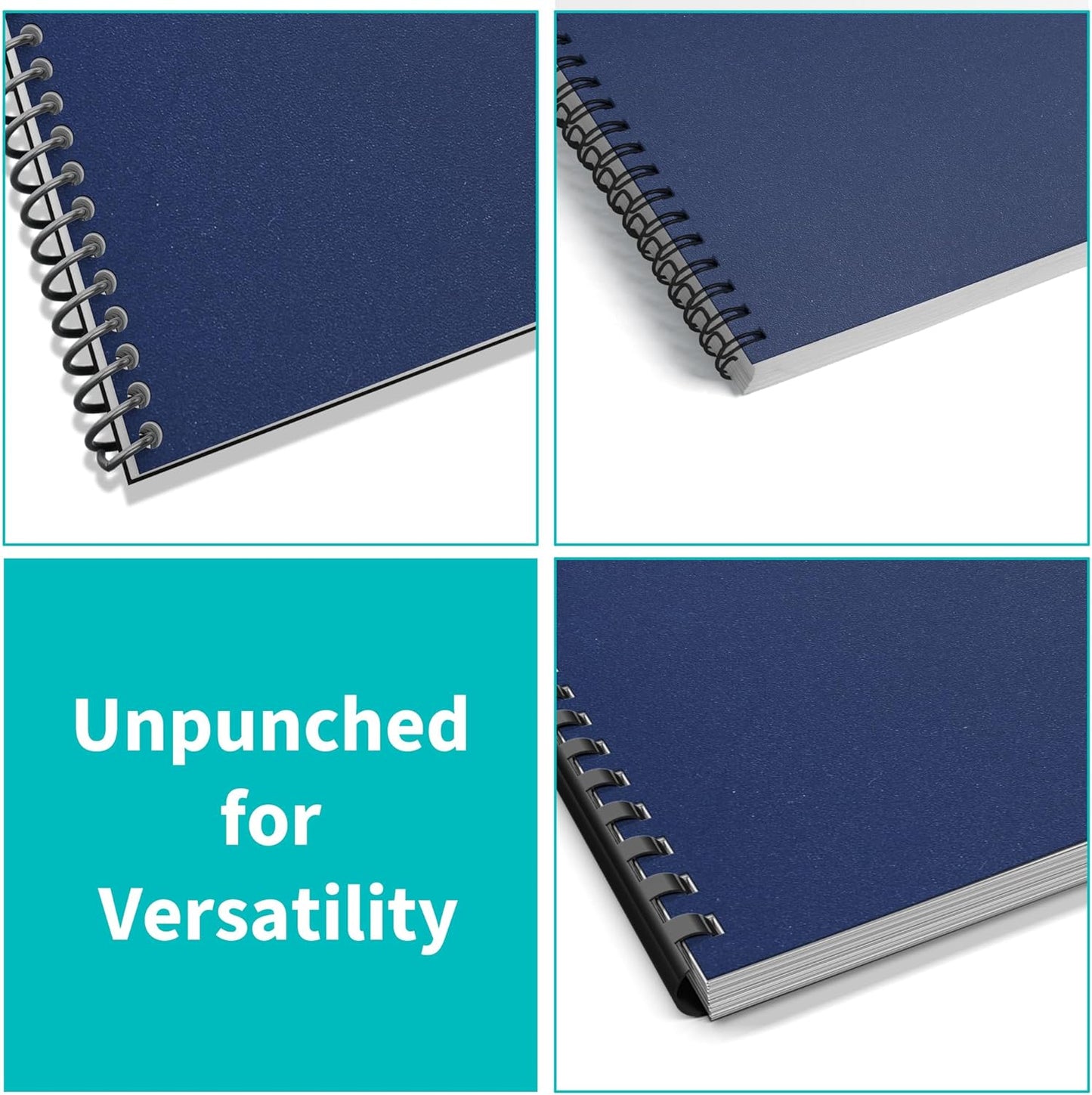 Binditek 100 Pack 12 Mil Sand-Textured Polycover, Midweight Binding Front and Back Covers, Lightly Sanded Finish, 8-1/2" x 11", Square Corners, Un-Punched, Navy, Office Supplies