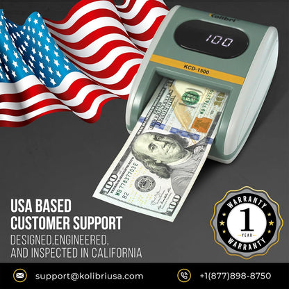 Kolibri KCD-1500 4-Way Orientation USD Counterfeit Money Detector and Bill Value Reader with UV, MG and IR Detection for Small Businesses (Battery not Included)