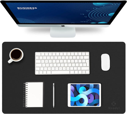 K KNODEL Small Office Leather Desk Mat, Mouse and Keyboard Pad, Computer and Laptop Mat, Desktop Protector and Cover, Writing Pad and Blotter (23.6"x13.8", Black)