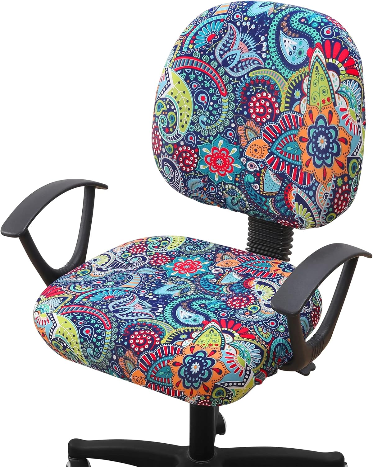 Smiry Stretch Printed Office Computer Chair Covers, Universal Washable Removable Desk Rotating Chair Slipcovers Protector, Seat + Backrest Cover - Blue Green