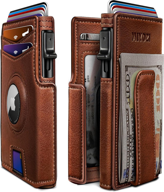 Airtag Wallet for Men,with Money Clip 10 Cards Metal Case Smart Slim Pop Up Credit Card Holder Flip with Magnetic Closure RFID Blocking wallet with Gift Box