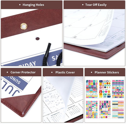 Ospelelf Large Desk Calendar 2025-2026 with PU Leather Pad, 18 Months Planner Pad from July 2025 to Dec 2026, 22" x 17" Wall Calendar with Protective Cover for Home or Office, Brown