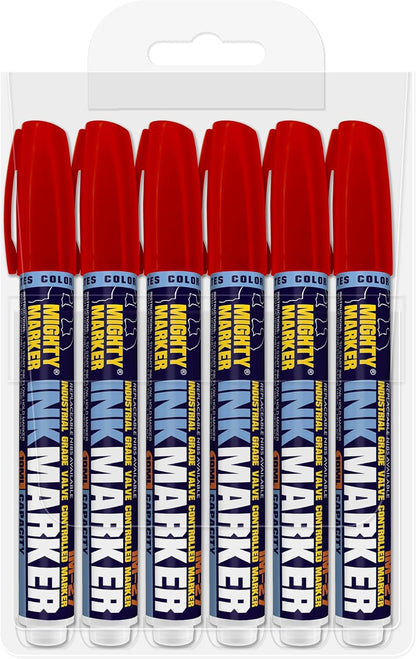 IM-27 Ink Marker, 2.3mm Medium Tip, Alcohol-Based Quick-Dry Permanent Ink, Waterproof, Safe for Most Surfaces, Clip Cap, 6 Bonus Tips, Valve Action, 10ml, 6 Pack (Red)