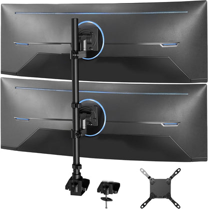VIVO Dual Vertically Stacked Ultra-Wide Monitor Desk Mount for up to 57 inch Screens, Heavy Duty Adjustable Stand for 2 Ultrawides, 59.4 lbs Capacity, Black, STAND-V257R