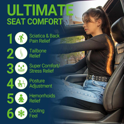 Gel Seat Cushion for Car Office - Memory Foam Pain Relief Chair Pillow Cushions - Tailbone Sciatica Coccyx Butt Lumbar Support Pad for Sitting Driving Traveling, Mesh, Black
