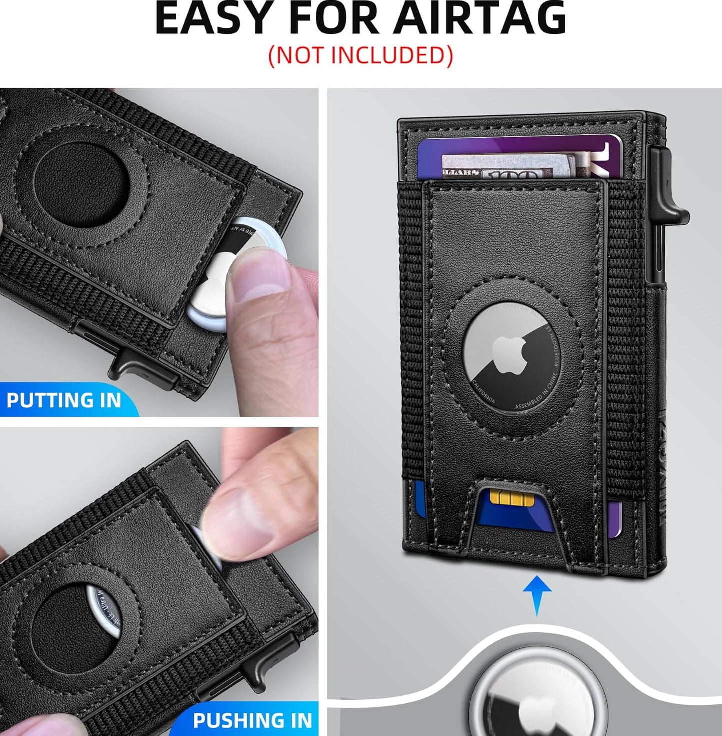 Airtag Wallet for Men, Slim Pop Up Credit Card Holder RFID Blocking Mens Minimalist wallet for 7-9 Cards ID Window, with Gift Box