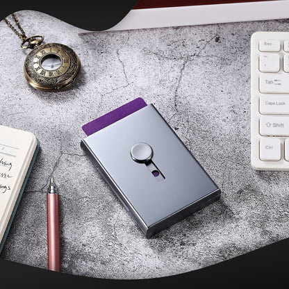 Zonon Large Thumb Drive Business Card Holder Fit 28 Name Credit Aluminum Alloy Slide out Name Card Case Portable Business Holder Wallet Pocket for Men Women (Gray)