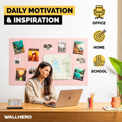 Cork Board for Office, 59" x 36" | 15 Pack | Cork Board Tiles, Large Vision Board, Wall Board, Large Corkboard, Cork Panel, Felt Wall Panels, Cork Panels, Corkboard Roll (Pink)