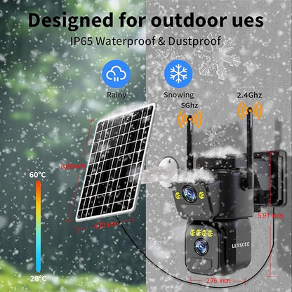 Security Cameras Outdoor WiFi,5G/2.4G Cameras for Home Security Solar Power with Dual Lens,Motion Detection,Night Vision,2-Way Audio,Weather Proof,No Subscription Fee